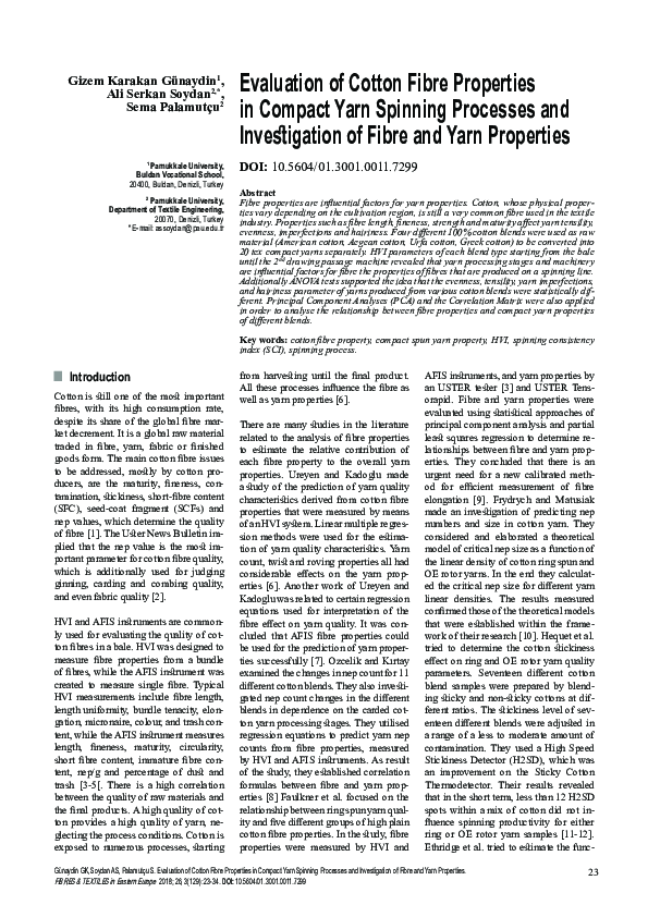 (PDF) Evaluation of Cotton Fibre Properties in Compact Yarn Spinning ...