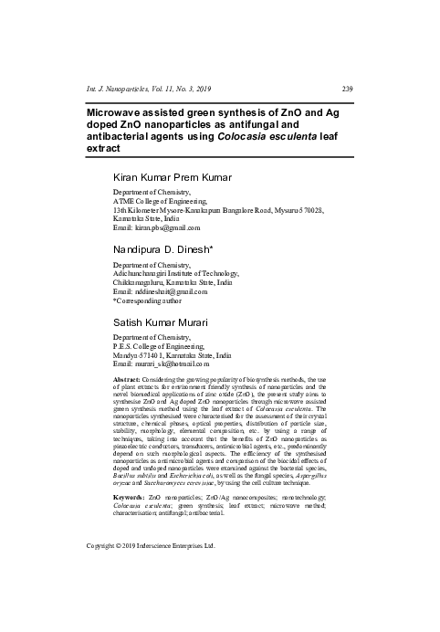 (PDF) Microwave assisted green synthesis of ZnO and Ag doped ZnO ...