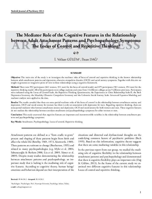 (PDF) The mediator role of the cognitive features in the relationship ...