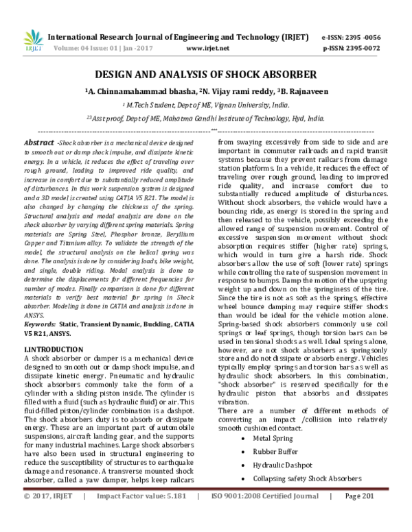 (PDF) Design and Analysis of Shock Absorber