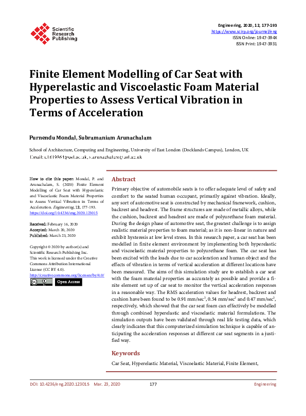 (PDF) Finite Element Modelling of Car Seat with Hyperelastic and ...