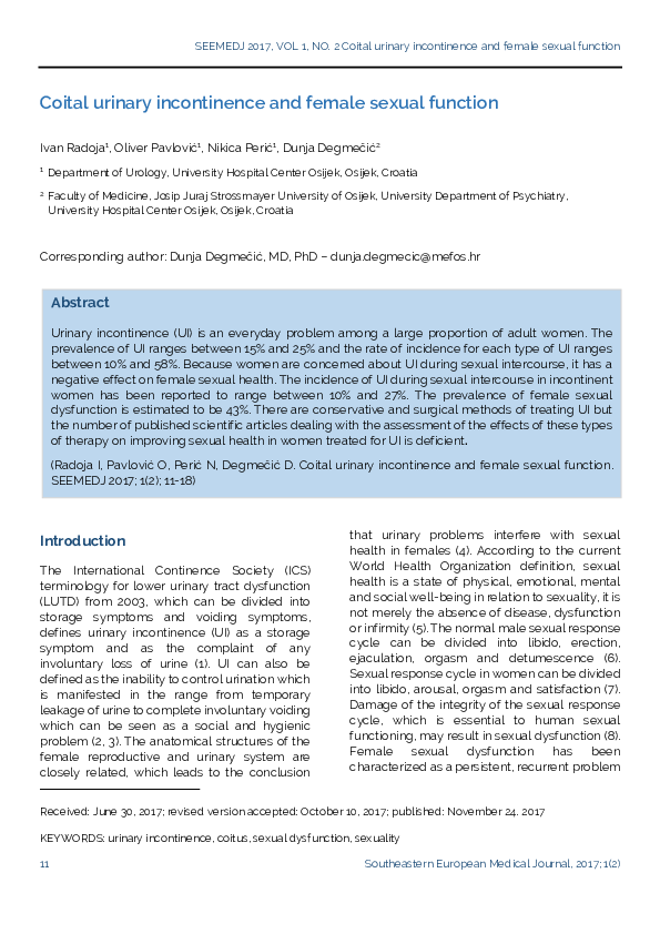 (PDF) Coital Urinary Incontinence and Female Sexual Function | Ivan ...