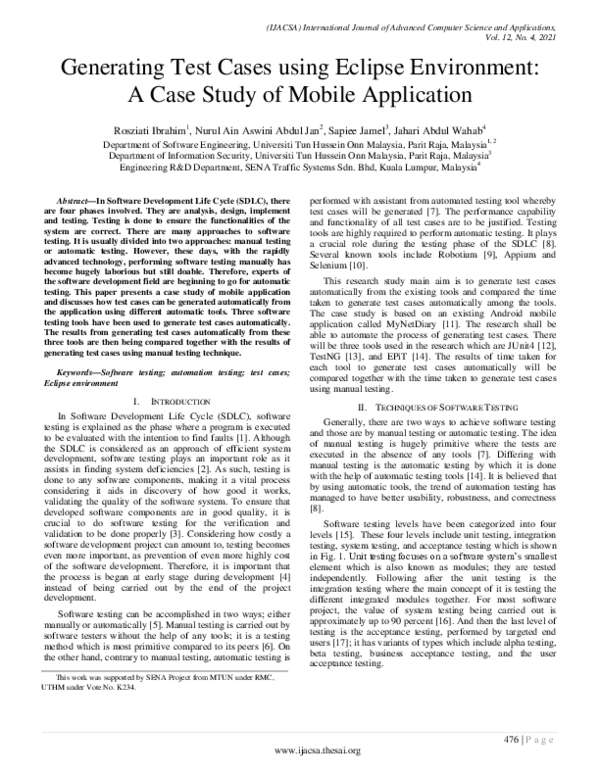 (PDF) Generating Test Cases using Eclipse Environment – A Case Study of ...