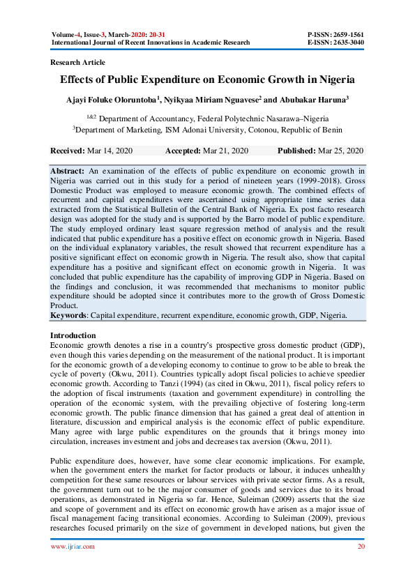 (PDF) Effects of Public Expenditure on Economic Growth in Nigeria