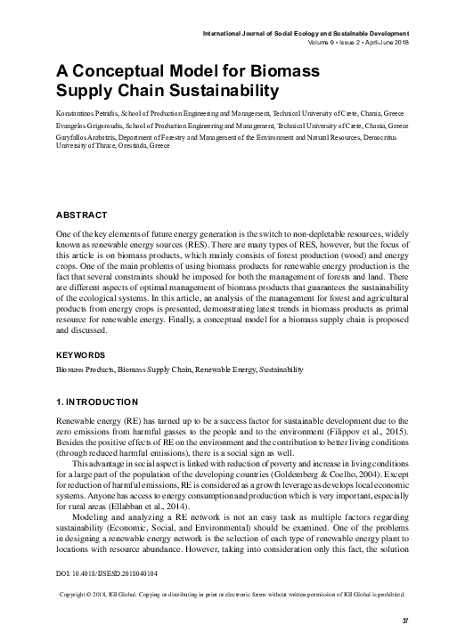 (PDF) A Conceptual Model for Biomass Supply Chain Sustainability