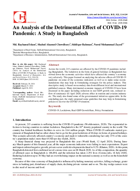 (PDF) An Analysis of the Detrimental Effect of COVID-19 Pandemic: A ...
