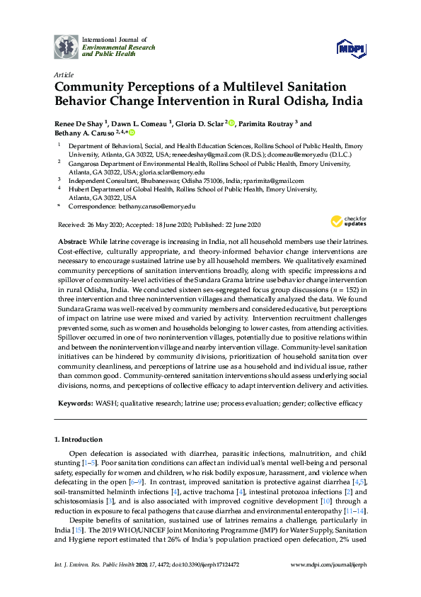 (PDF) Community Perceptions of a Multilevel Sanitation Behavior Change ...