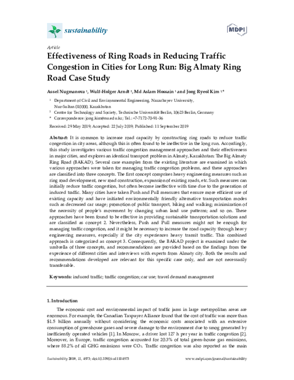 (PDF) Effectiveness of Ring Roads in Reducing Traffic Congestion in Cities for Long Run Big