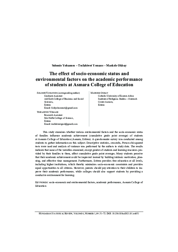 (PDF) The effect of socio-economic status and environmental factors on ...