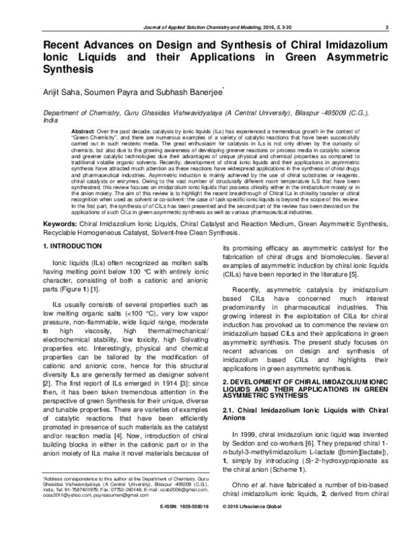 (PDF) Recent Advances on Design and Synthesis of Chiral Imidazolium ...