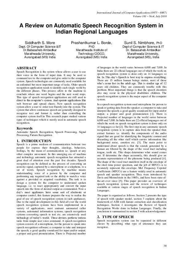 (PDF) A Review on Automatic Speech Recognition System in Indian ...