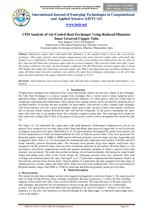 (PDF) CFD Analysis of Air-Cooled Heat Exchanger Using Reduced Diameter ...