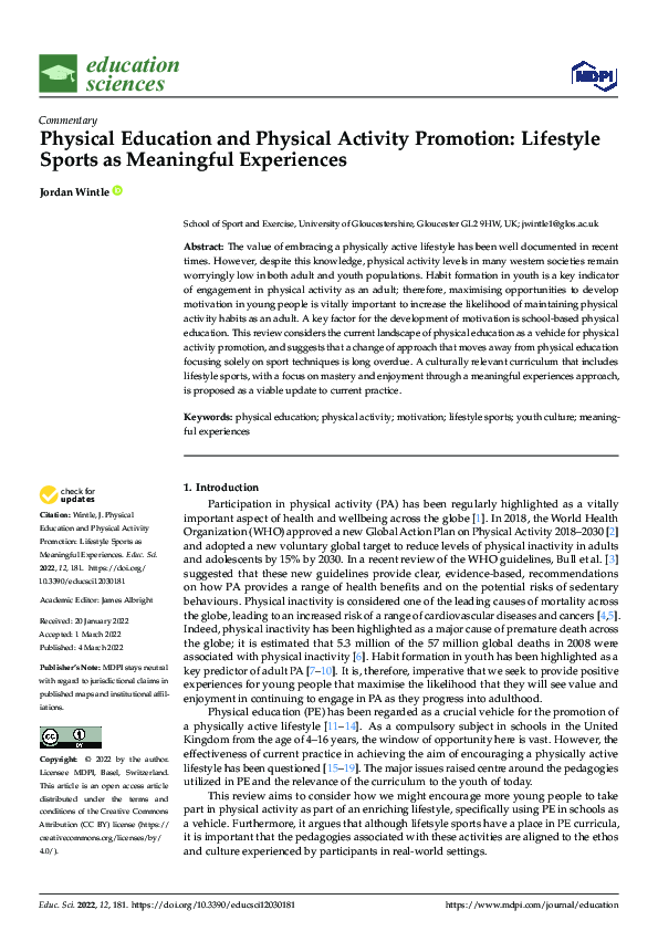 (PDF) Physical Education and Physical Activity Promotion: Lifestyle ...