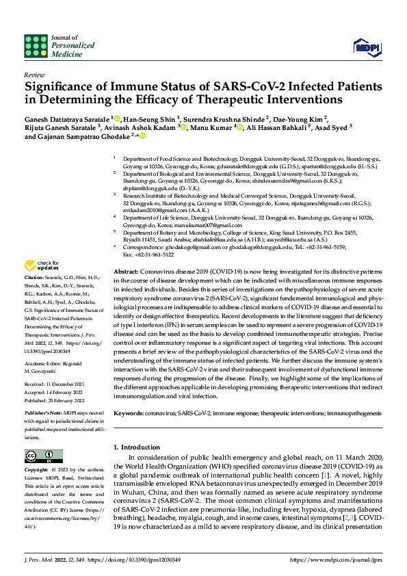(PDF) Significance of Immune Status of SARS-CoV-2 Infected Patients in ...