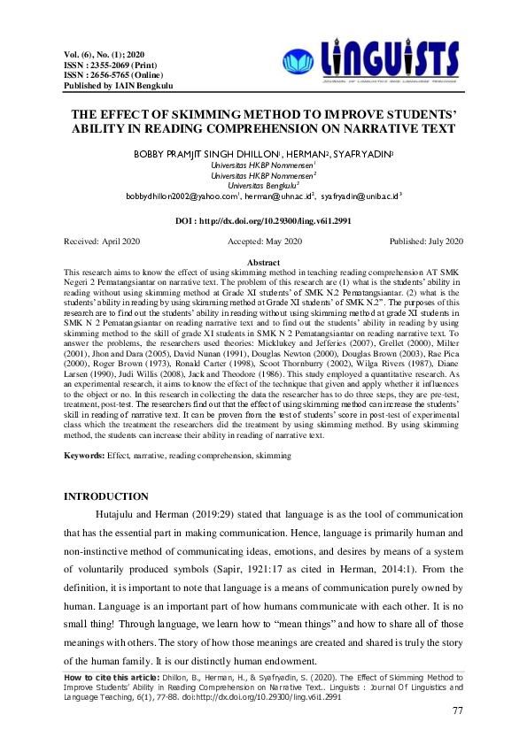 (PDF) The Effect of Skimming Method to Improve Students’ Ability in ...