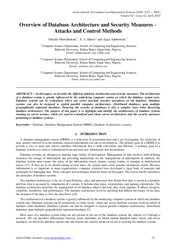(PDF) Overview of Database Architecture and Security Measures – Attacks ...