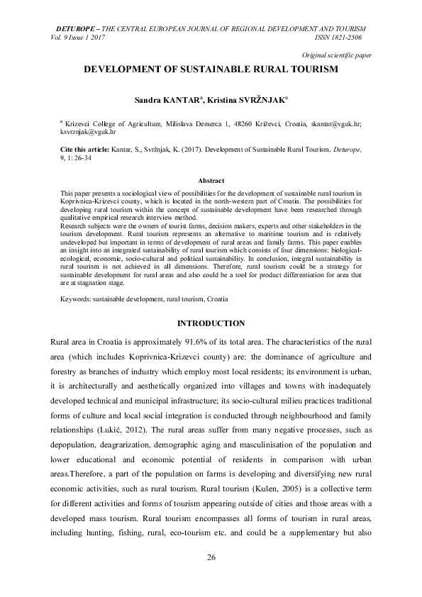 (PDF) Development of Sustainable Rural Tourism