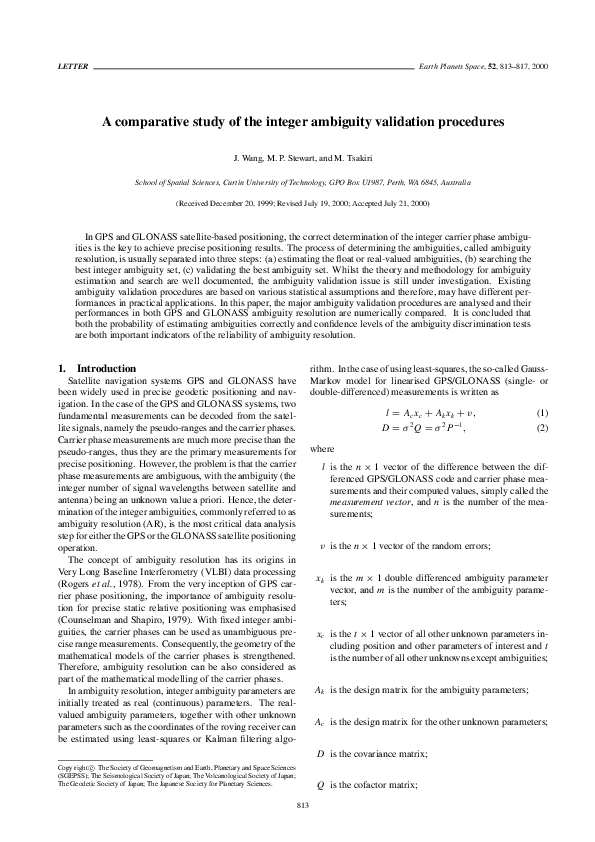 (PDF) A comparative study of the integer ambiguity validation procedures
