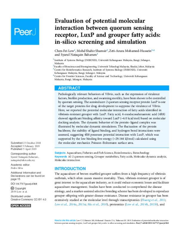 (PDF) Evaluation of potential molecular interaction between quorum