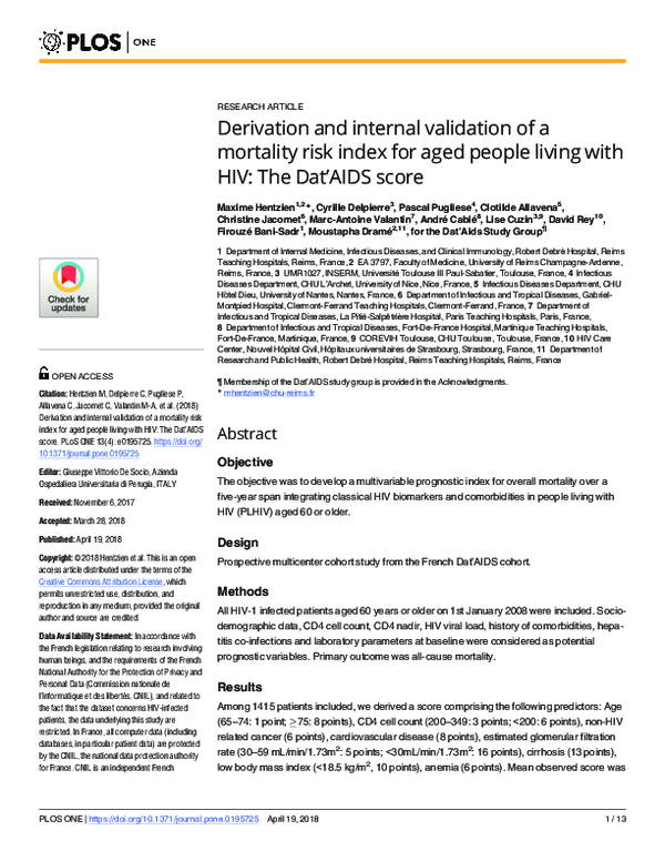 (PDF) Derivation and internal validation of a mortality risk index for ...