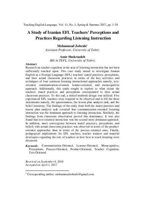 (PDF) A Study of Iranian EFL Teachers' Perceptions and Practices ...