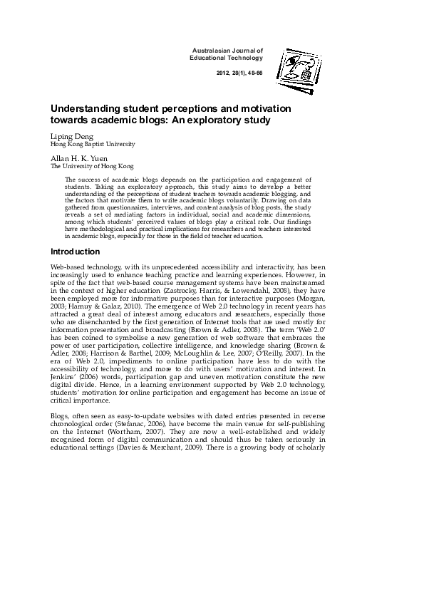(PDF) Understanding student perceptions and motivation towards academic ...
