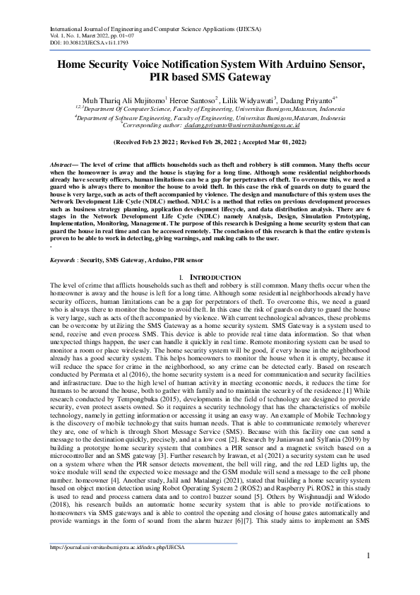 (PDF) Home Security Voice Notification System With Arduino Sensor, PIR ...