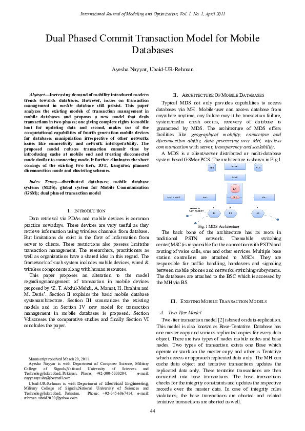 (PDF) Dual Phased Commit Transaction Model for Mobile Databases