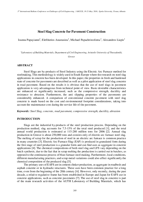 (PDF) Steel Slag Concrete for Pavement Construction