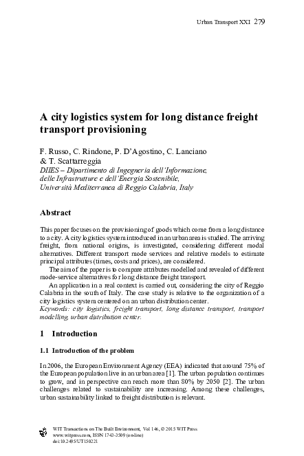 (PDF) A city logistics system for long distance freight transport ...