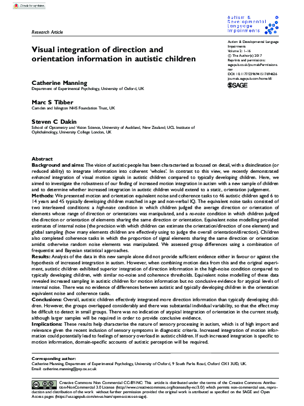(PDF) Visual integration of direction and orientation information in ...