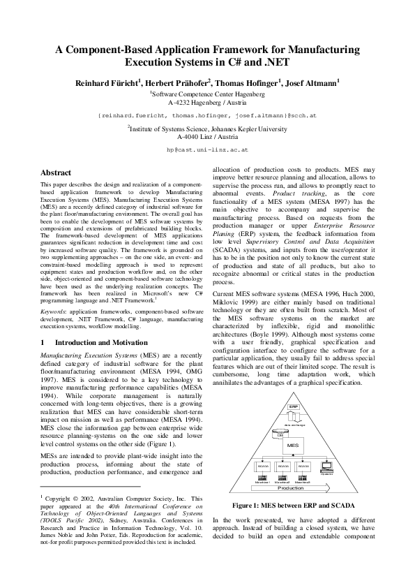 (PDF) A component-based application framework for manufacturing ...