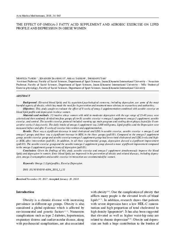 (PDF) The Effect of OMEGA-3 Fatty Acid Supplement and Aerobic Exercise ...