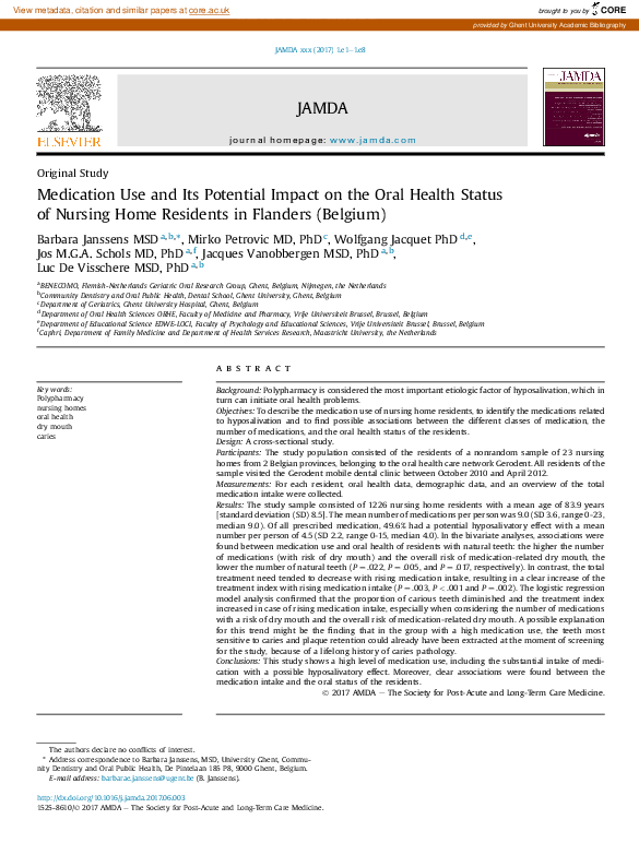 (PDF) Medication Use and Its Potential Impact on the Oral Health Status ...