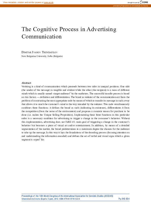 (PDF) The cognitive process in advertising communication