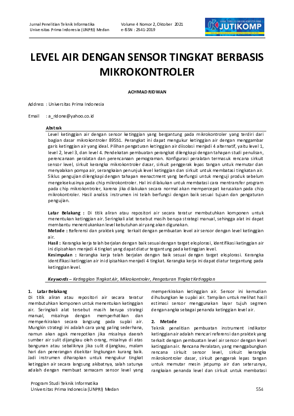 (PDF) LEVEL AIR DENGAN SENSOR TINGKAT BERBASIS MIKROKONTROLER