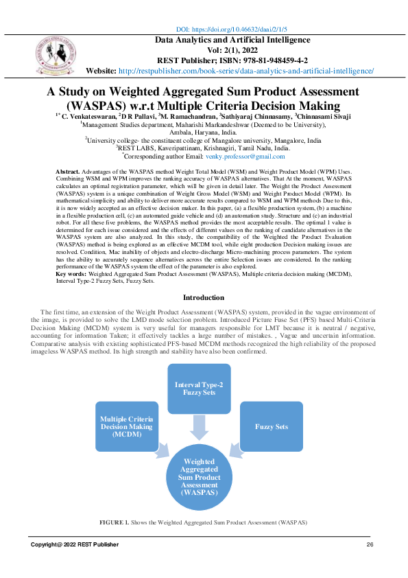 (PDF) A Study on Weighted Aggregated Sum Product Assessment (WASPAS) w ...