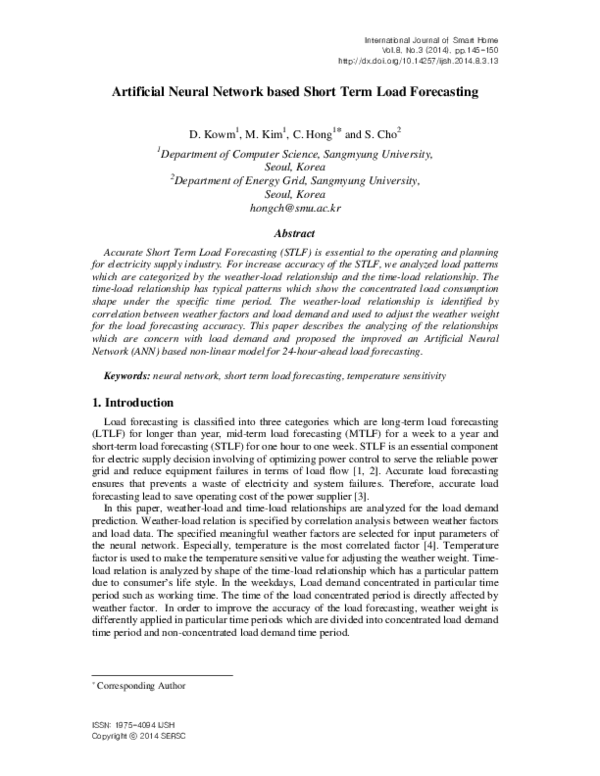 (PDF) Artificial Neural Network based Short Term Load Forecasting