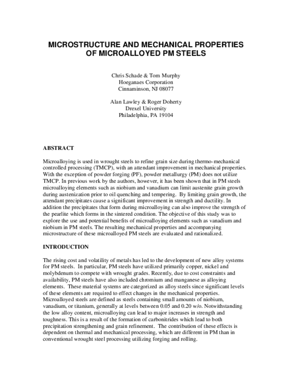 (PDF) Microstructure and Mechanical Properties of Microalloyed PM Steels