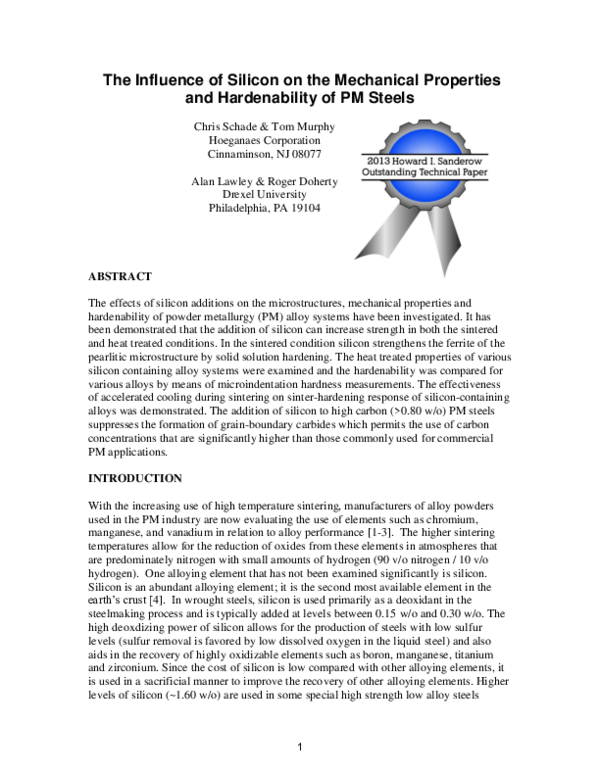 (PDF) The Influence of Silicon on the Mechanical Properties and ...