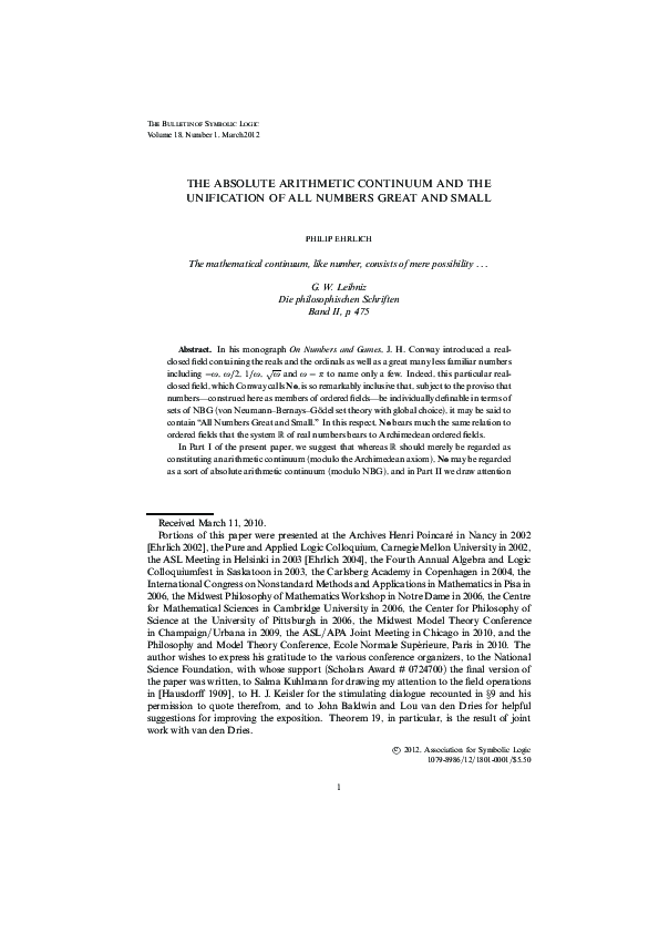 (PDF) The absolute arithmetic continuum and the unification of all ...