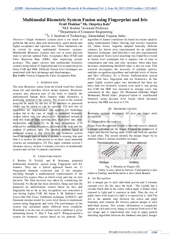 (PDF) Multimodal Biometric System Fusion using Fingerprint and Iris
