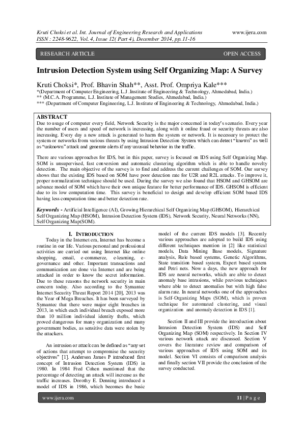 (PDF) Intrusion Detection System using Self Organizing Map: A Survey