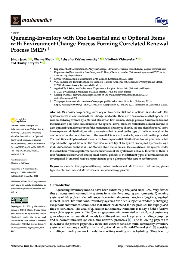 (PDF) Queueing-Inventory with One Essential and m Optional Items with ...