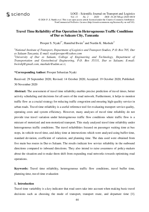 (PDF) Travel Time Reliability of Bus Operation in Heterogeneous Traffic ...