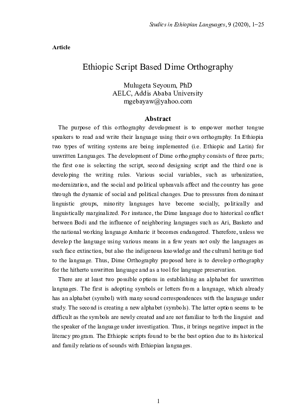 (PDF) Ethiopic Script Based Dime Orthography