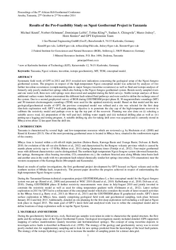 (PDF) Results of the Pre-Feasibility Study on Ngozi Geothermal Project ...