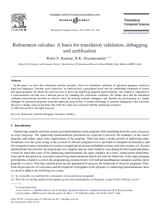 (PDF) Refinement calculus: A basis for translation validation ...