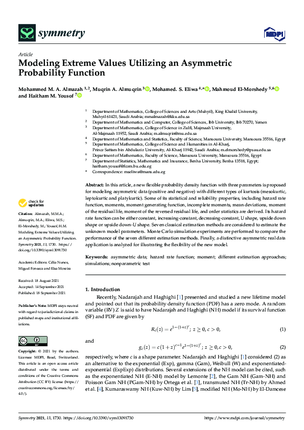(PDF) Modeling Extreme Values Utilizing an Asymmetric Probability Function