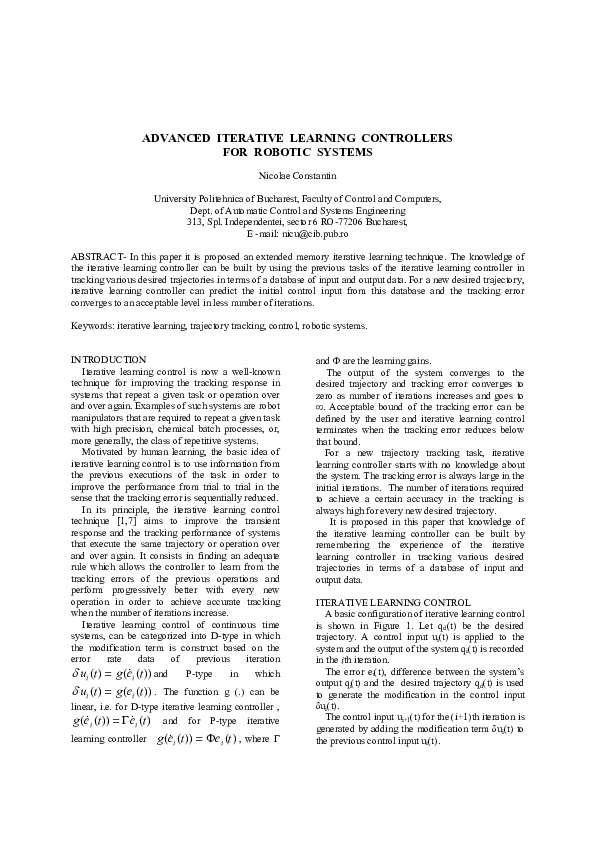 (PDF) Advanced Iterative Learning Controllers for Robotic Systems